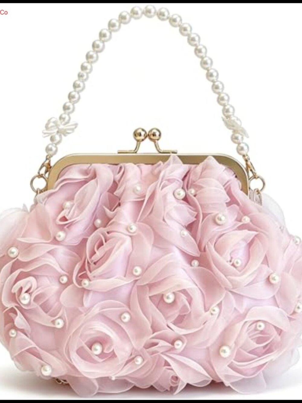 Pearl Floral Clutch Evening Bag Kiss Lock 3D Embellished Wedding Purse